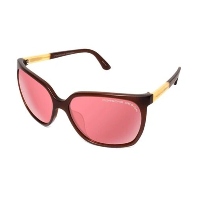 Pre-owned Porsche Design P8589-b-60mm Cateye Sunglasses Burgundy Gold/rose Red Pink Mirror In Multicolor