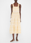 Vitamin A Canyon Linen Checked Tiered Midi Dress In Ecolinen Honeycomb Ging.