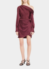 Jonathan Simkhai Cameron Gathered One-shoulder Mini Dress In Mulberry