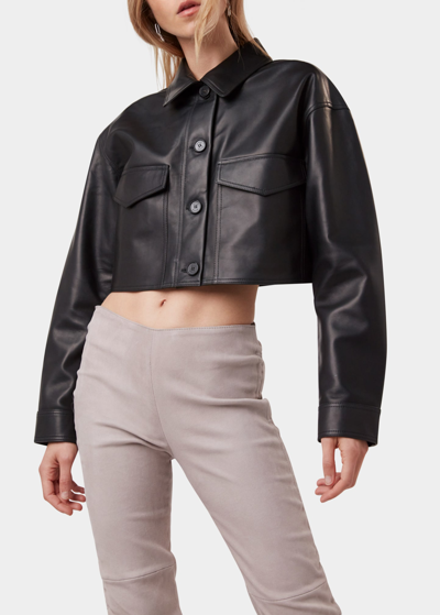 Utzon Joanne Crop Leather Jacket In Black