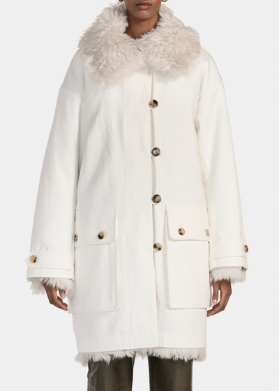 Utzon Jovita Reversible Cotton And Shearling Coat In Creamwhite