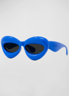 Loewe Lw40097i 90a Oval Sunglasses In Shiny Blue Smoke