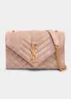 Saint Laurent Ysl Small Triquilt Suede Crossbody Bag In Rosy Sand