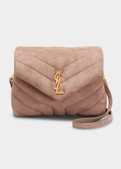 Saint Laurent Loulou Toy Flap Quilted Suede Crossbody Bag In Taupe