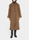 Ganni Diamond-quilted Ripstop Long Coat In Teak