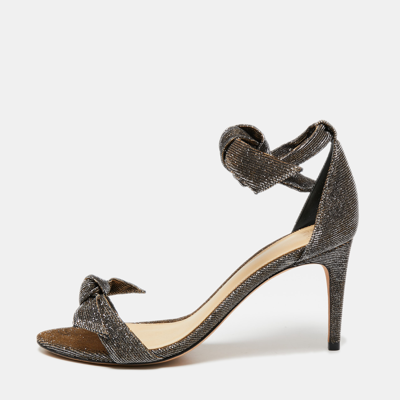 Pre-owned Alexandre Birman Black/gold Lurex Fabric Clarita Bow Ankle Wrap Sandals Size 38