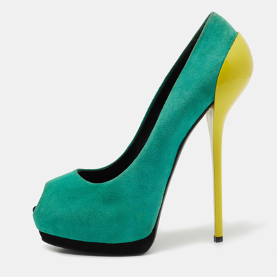 Pre-owned Giuseppe Zanotti Tricolor Suede Nana Peep-toe Platform Pumps Size 40 In Green