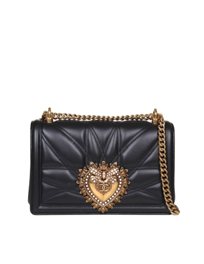 Dolce & Gabbana Medium Devotion Bag In Black Matelassé Nappa