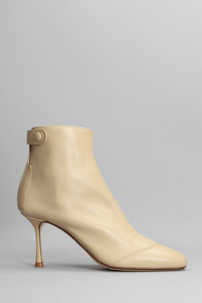Francesco Russo High Heels Ankle Boots In Beige Leather In Dust