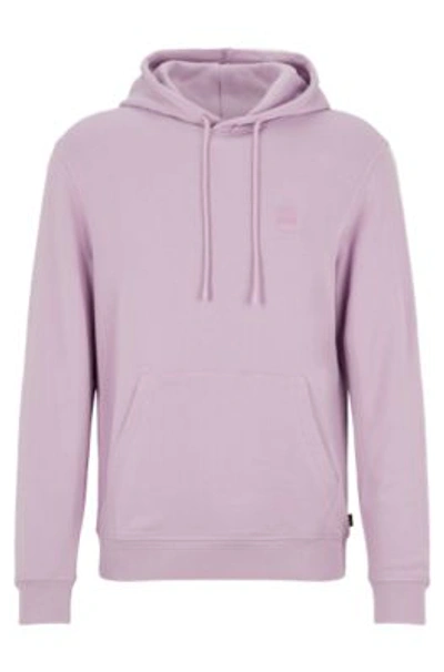 Hugo Boss French-terry-cotton Hooded Sweatshirt With Logo Patch In Light Purple