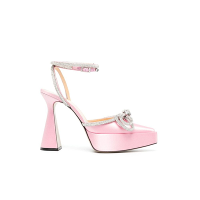 Mach&mach Double Bow Crystal-embellished Satin Platform Pumps In Pink