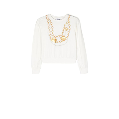 Moschino Kids' White Necklace Print Cotton Sweatshirt