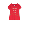 MOSCHINO RED HANDLE WITH CARE COTTON T-SHIRT,HKM042N0Z6418450132