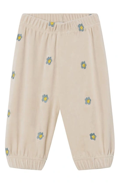 Stella Mccartney Kids' Floral Embroidered Velour Joggers In Beige