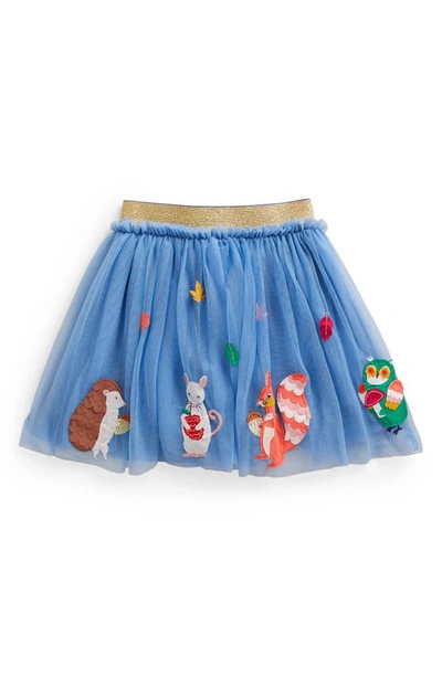 Mini Boden Kids' Embellished Tulle Skirt In Riviera Blue Woodland Animals