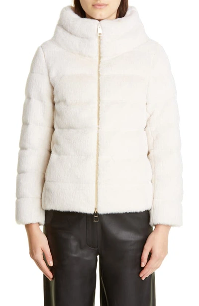 Herno Off-white Lady Faux-fur Jacket In Cream