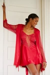 Flora Nikrooz Showstopper Womens Mesh Inset Cover Up Robe In Red