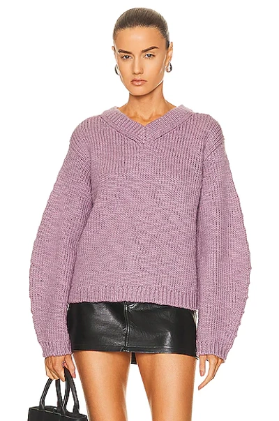 Helmut Lang V-neck Slub Wool Sweater In Purple