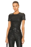 HELMUT LANG FAUX LEATHER TWIST SHORT SLEEVE TOP