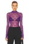 Givenchy 4g Jacquard Mock-neck Sheer Bodysuit In Purpleblack
