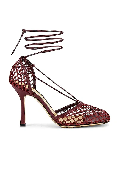 Bottega Veneta Web Stretch Lace Up Sandals In Bordeaux