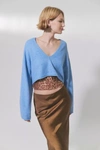 Bdg Valeria Cropped V-neck Sweater In Dark Blue