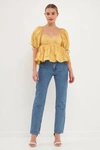 English Factory Textured Babydoll Top In Mustard