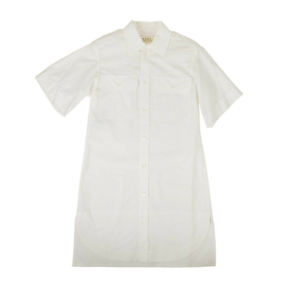 Pre-owned Marni 'lily White Crispy Cotton' Button Down Shirt Dress Size 46