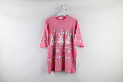 Pre-owned Vintage 90's Streetwear Bunny All Over Print T-shirt Usa In Pink