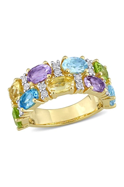 Delmar Sterling Silver Multi-stone Peridot, Citrine, Topaz & Rose De France Ring