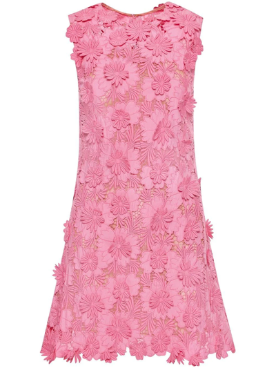 Oscar De La Renta Floral-appliquéd Cotton Guipure Lace Mini Dress In French Pink