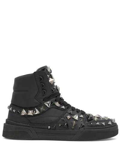 Dolce & Gabbana Dg Logo Studded High-top Sneakers In Black