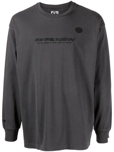 Aape By A Bathing Ape Logo-embroidered Long-sleeved T-shirt In Grau