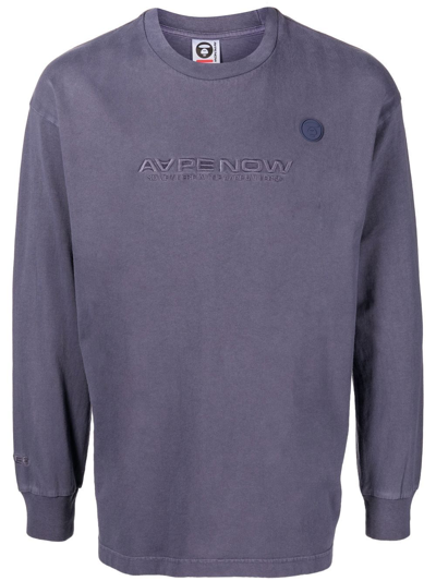 Aape By A Bathing Ape Logo-embroidered Long-sleeved T-shirt In Grau