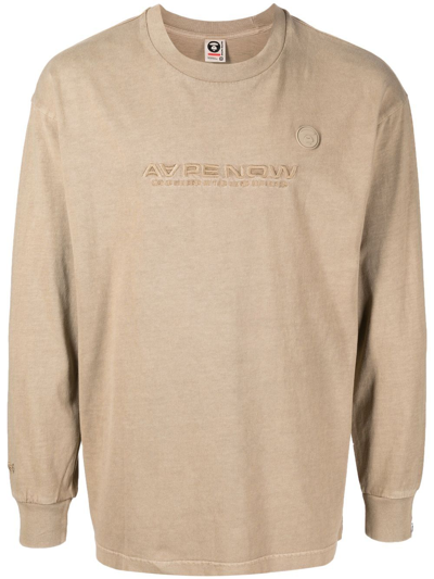 Aape By A Bathing Ape Logo-embroidered Long-sleeved T-shirt In Bgx Beige