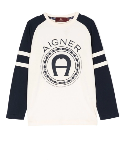 Aigner Kids' Logo-print Long-sleeved T-shirt In Blue