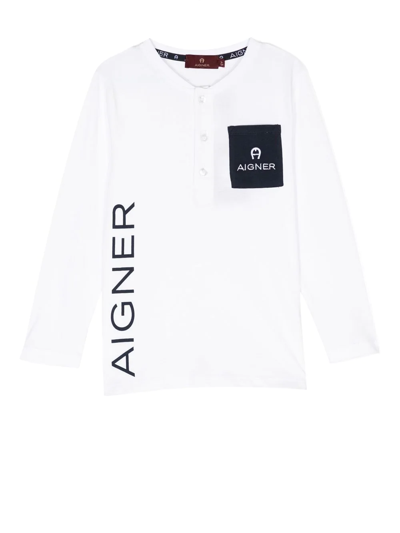 Aigner Kids' Logo-embroidered Long-sleeve T-shirt In White