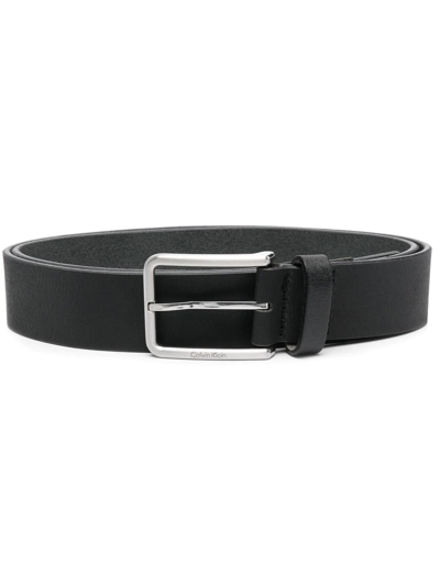 Calvin Klein Engraved-logo Leather Belt In Black