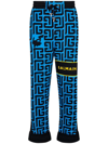 Balmain Monogram-print Cotton Track Pants In Blue