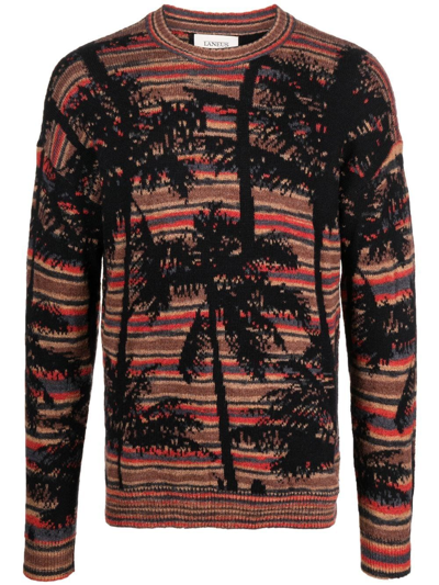 Laneus Palm Tree Sweater In Brown