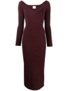 Khaite Pia Ribbed Off The Shoulder Long Sleeve Sweater Dress In Red