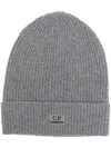 C.P. COMPANY LOGO-EMBROIDERED RIBBED-KNIT BEANIE