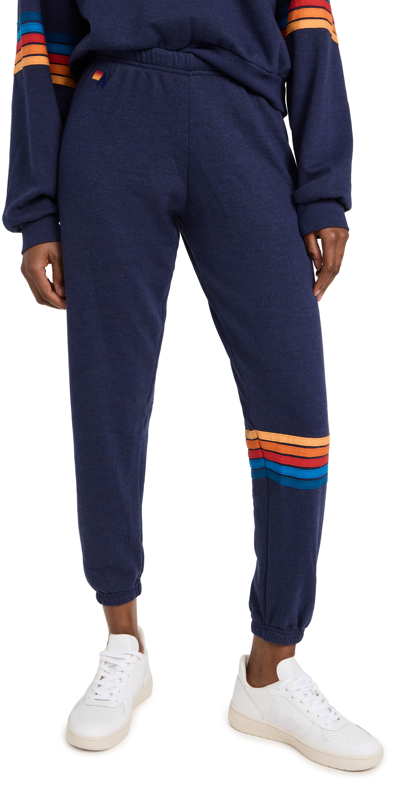 Aviator Nation Rainbow Stitch Sweatpants Navy In Navy/classic Stripe