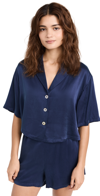 LUNYA WASHABLE SILK BUTTON UP SHORTS SET DEEP BLUE