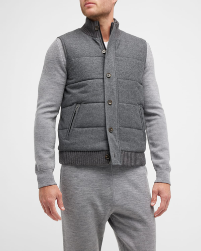 Neiman Marcus Men's Quilted Wool-cashmere Vest In Charcoal