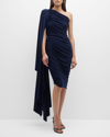 Norma Kamali Diana One-sleeve Draped Ruched Stretch-jersey Dress In True Navy