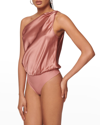 Cami Nyc Darby Asymmetric Charmeuse Bodysuit In Cordial