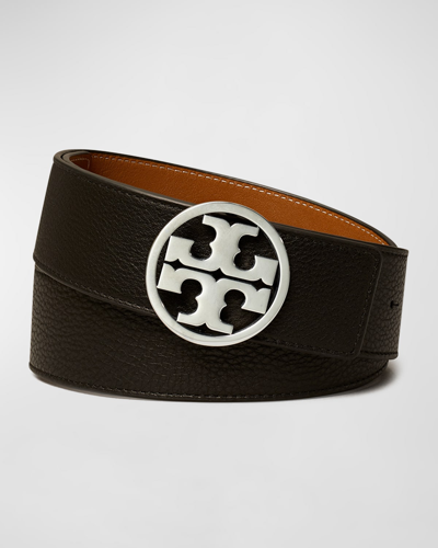 Tory Burch Reversible Miller Leather Belt In Black Cuoio