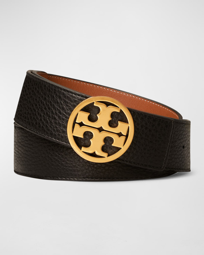 Tory Burch Miller Reversible 1.5" Logo Belt In Red Navy Silver