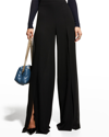 Akris Layered Front-slits Silk Georgette Wide-leg Pants In Navy